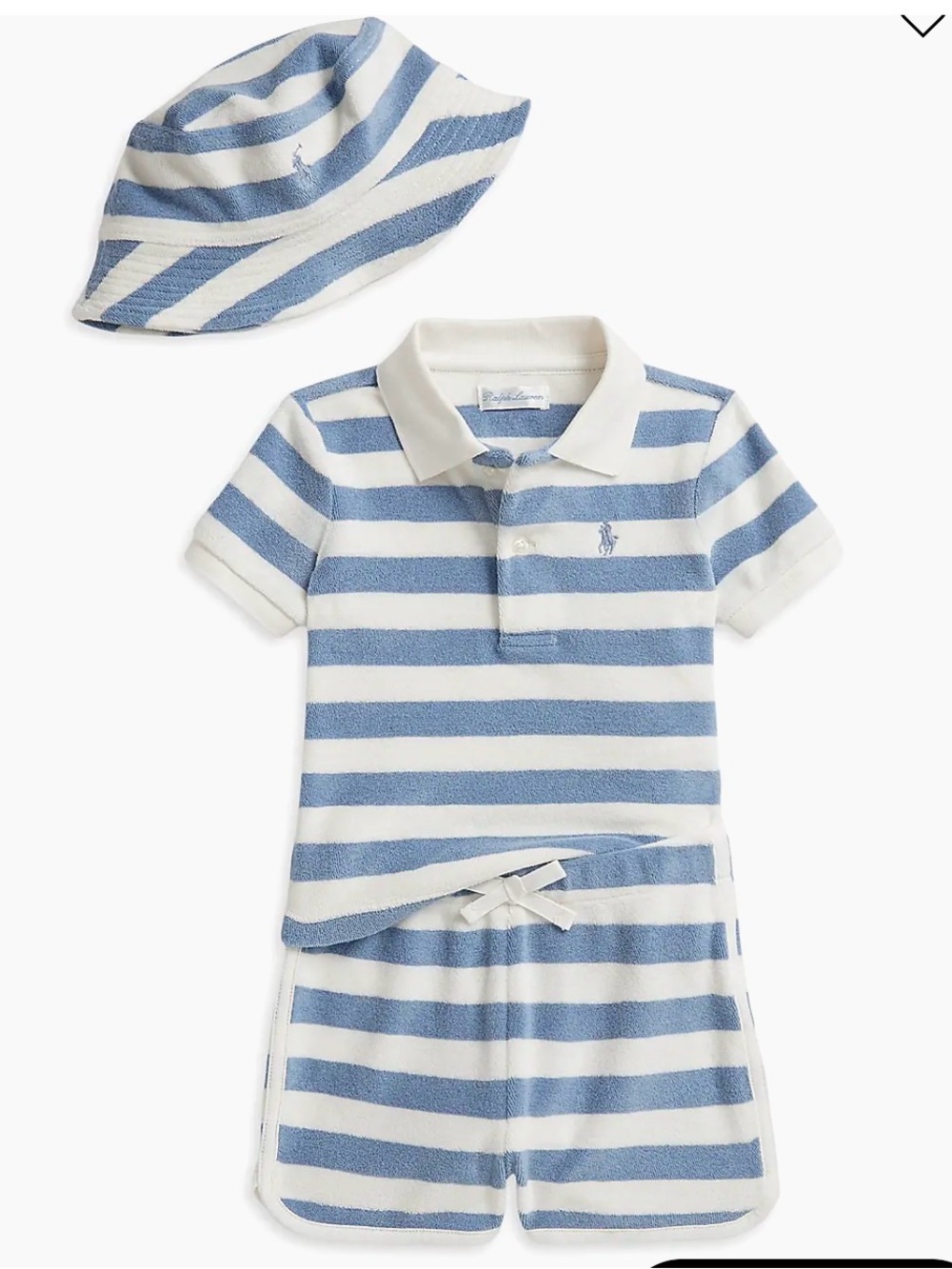 Ralph Lauren White & Blue Striped Polo Terrycloth Set with Matching Hat